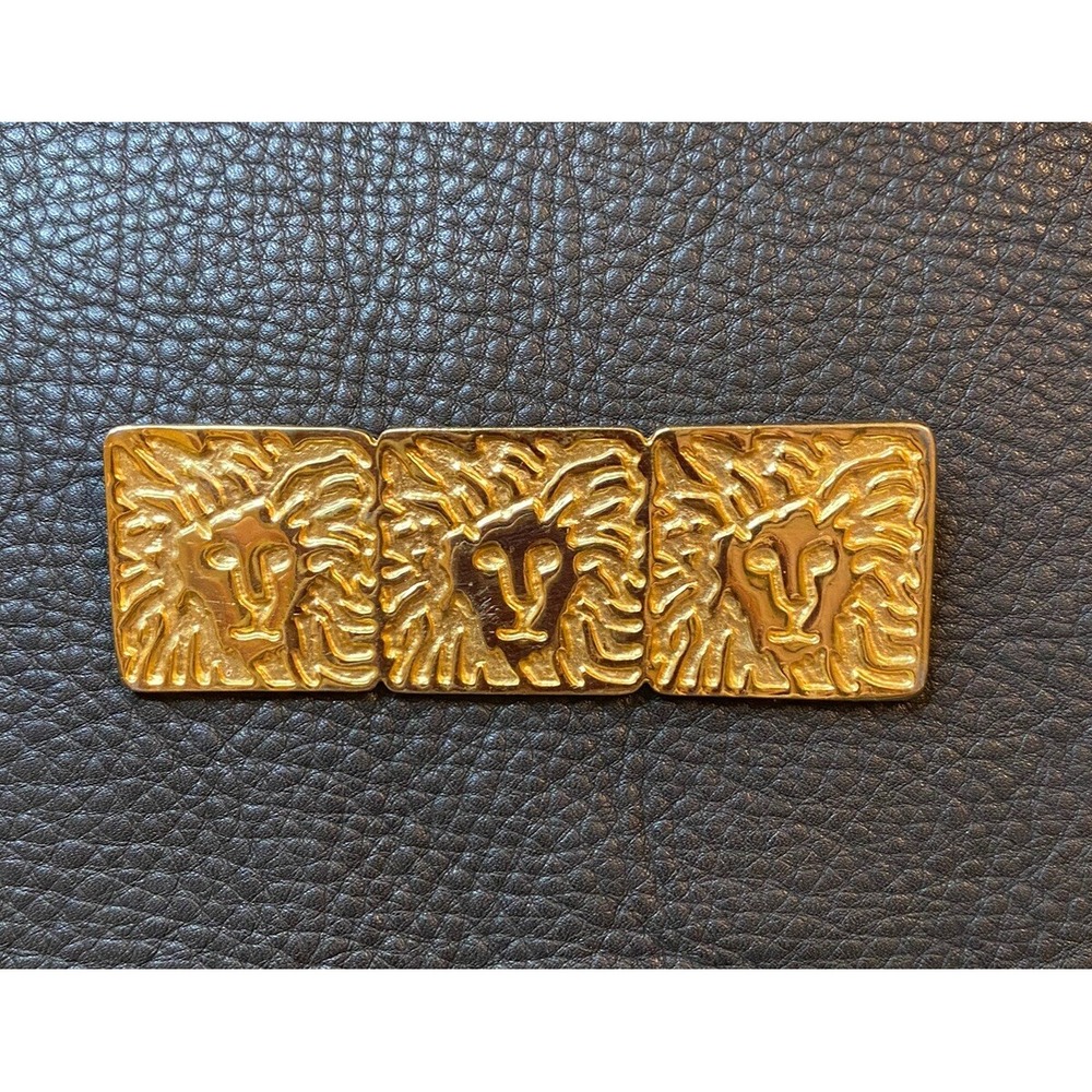 Vintage 1980's Designer Anne Klein 3 Lion Logo Gold Tone Bar Pin Brooch